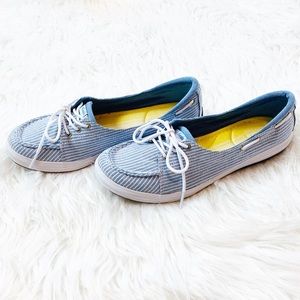 Keds Like New Pinstripe Boat Shoe Slip On Sneakers